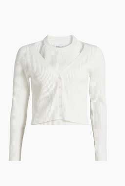 Derek Lam 10 Crosby Lonnie Rib-Knit Layered Cardigan white size L